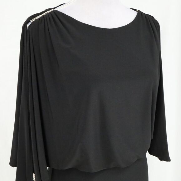 Betsy and Adam Dress Petites 2P Black Slit Sleeve Stretch Knit Rhinestones Long - Picture 6 of 16